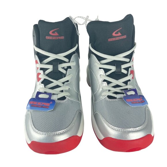 GEERS Men’s High Top Athletic Sneakers Silver Red Comfort Foam Size 9.5 main image 9